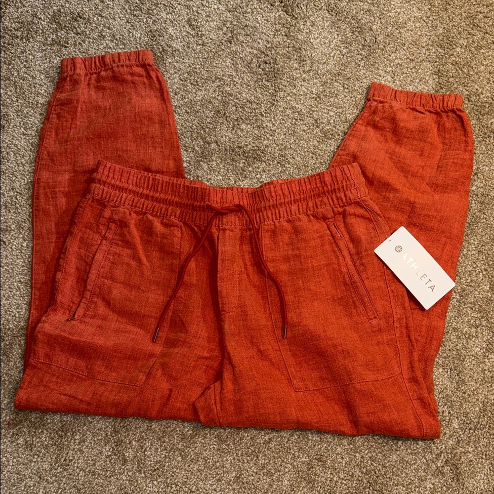 Athleta Retreat Linen Pants NWT $89 Rust Linen Pants